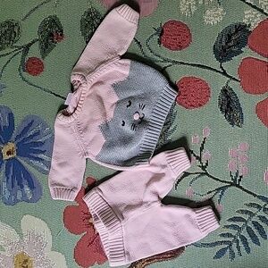 Hanna Andersson 2 Piece knit cat outfit